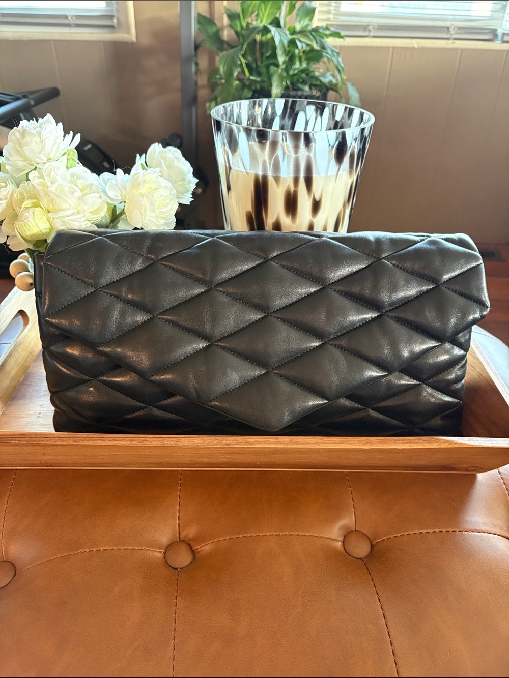 Saint Laurent Black Quilted Leather Foldover Clutch